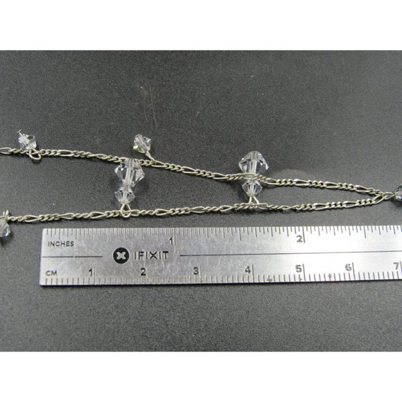 16" Sterling Silver Tarnished Figaro Chain Crystal Necklace Vintage Minimalist - Picture 5 of 6